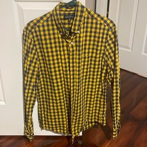 J crew yellow and navy checker button down.
